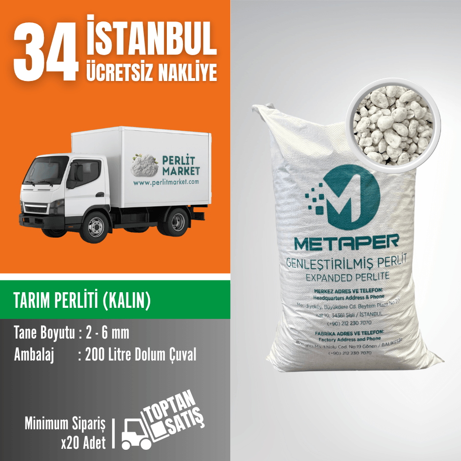 Tarım Perliti 2–6 mm (Kalın) | 200 Litre Çuval – İstanbul Nakliye Dahil